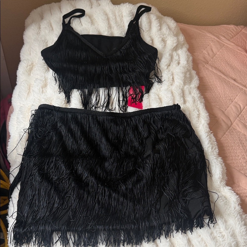 SHEIN Black Fringed Mini Skirt - Flirty Night Out